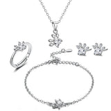 Rose Gold Pfoten Schmuckset – 4-teilig mit Zirkonia-Herz (Ring, Halskette, Ohrringe, Armband)