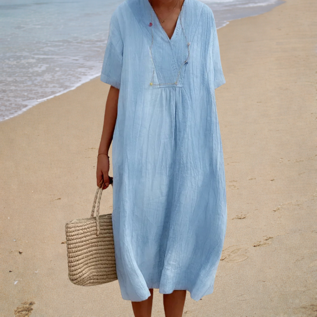 Renate | Midi-Sommerkleid mit V-Ausschnitt und lockerem Schnitt