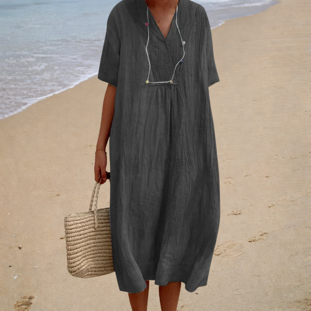 Renate | Midi-Sommerkleid mit V-Ausschnitt und lockerem Schnitt