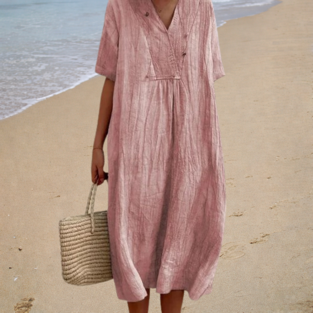 Renate | Midi-Sommerkleid mit V-Ausschnitt und lockerem Schnitt