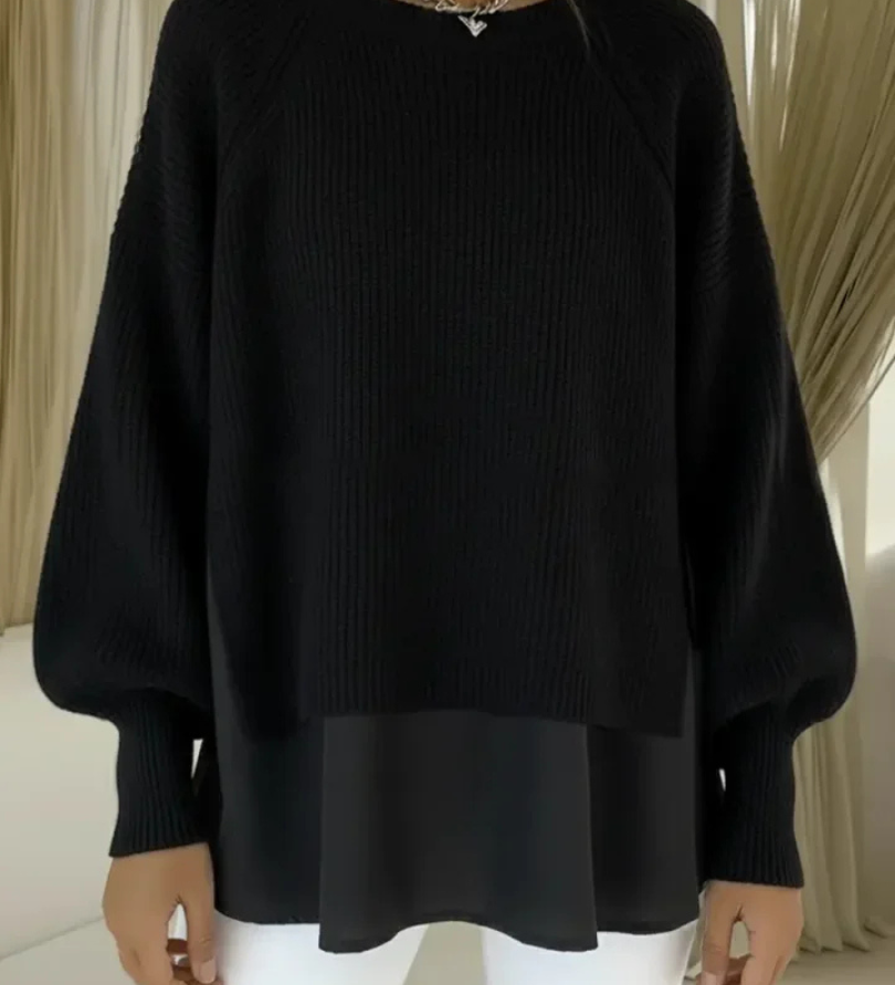 Anneliese | Grober Strickpullover im Lagen-Look