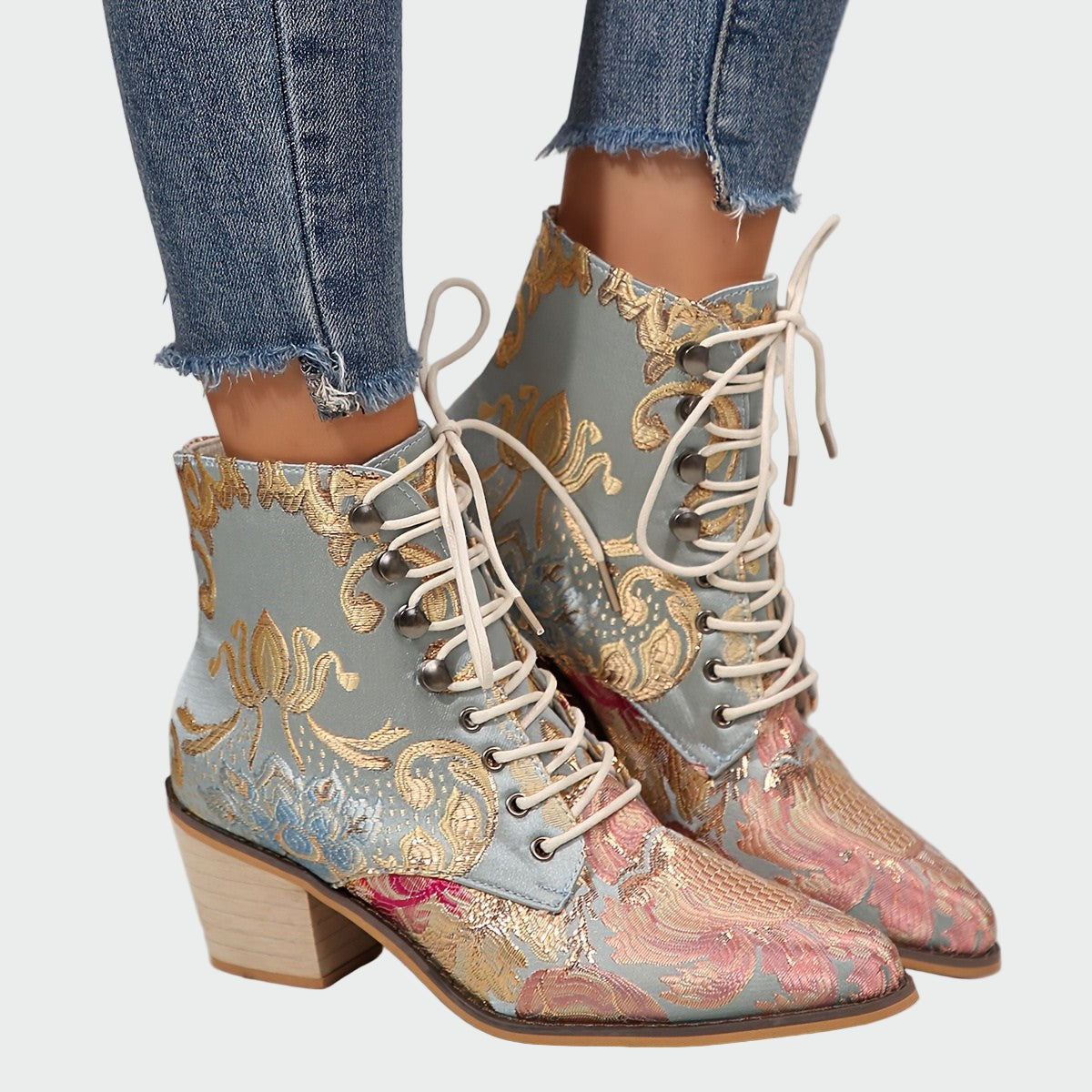 Stiefeletten aus Leder mit Blumen
