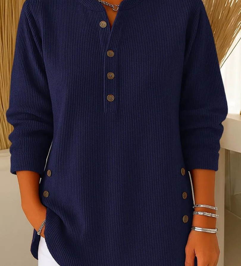 Elke | Geripptes Henley-Top mit Knöpfen