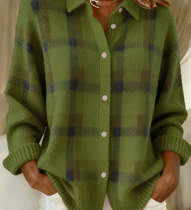 Roswitha | Karierte Strickjacke mit Knopfleiste