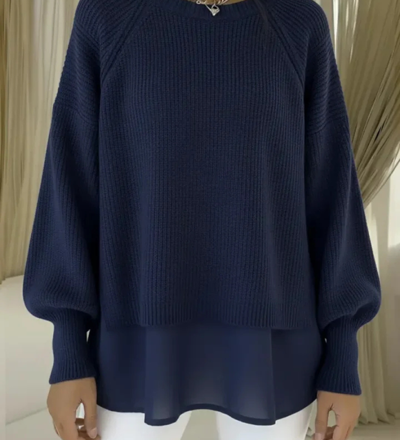 Anneliese | Grober Strickpullover im Lagen-Look