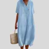 Renate | Midi-Sommerkleid mit V-Ausschnitt und lockerem Schnitt