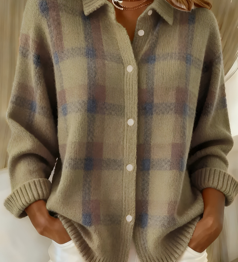 Roswitha | Karierte Strickjacke mit Knopfleiste