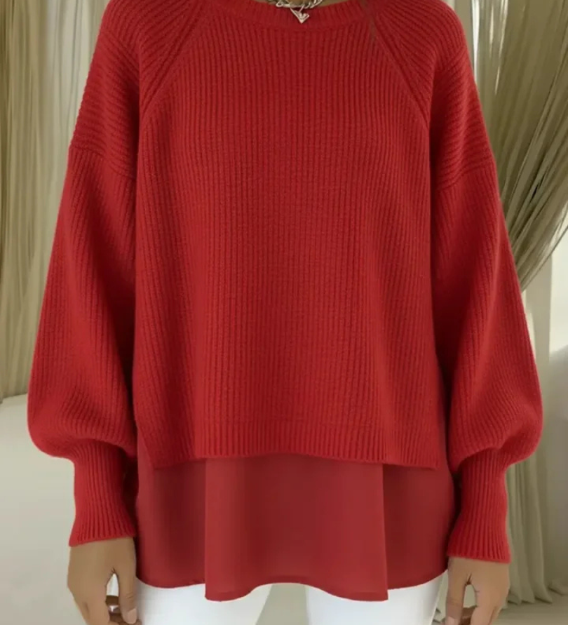 Anneliese | Grober Strickpullover im Lagen-Look