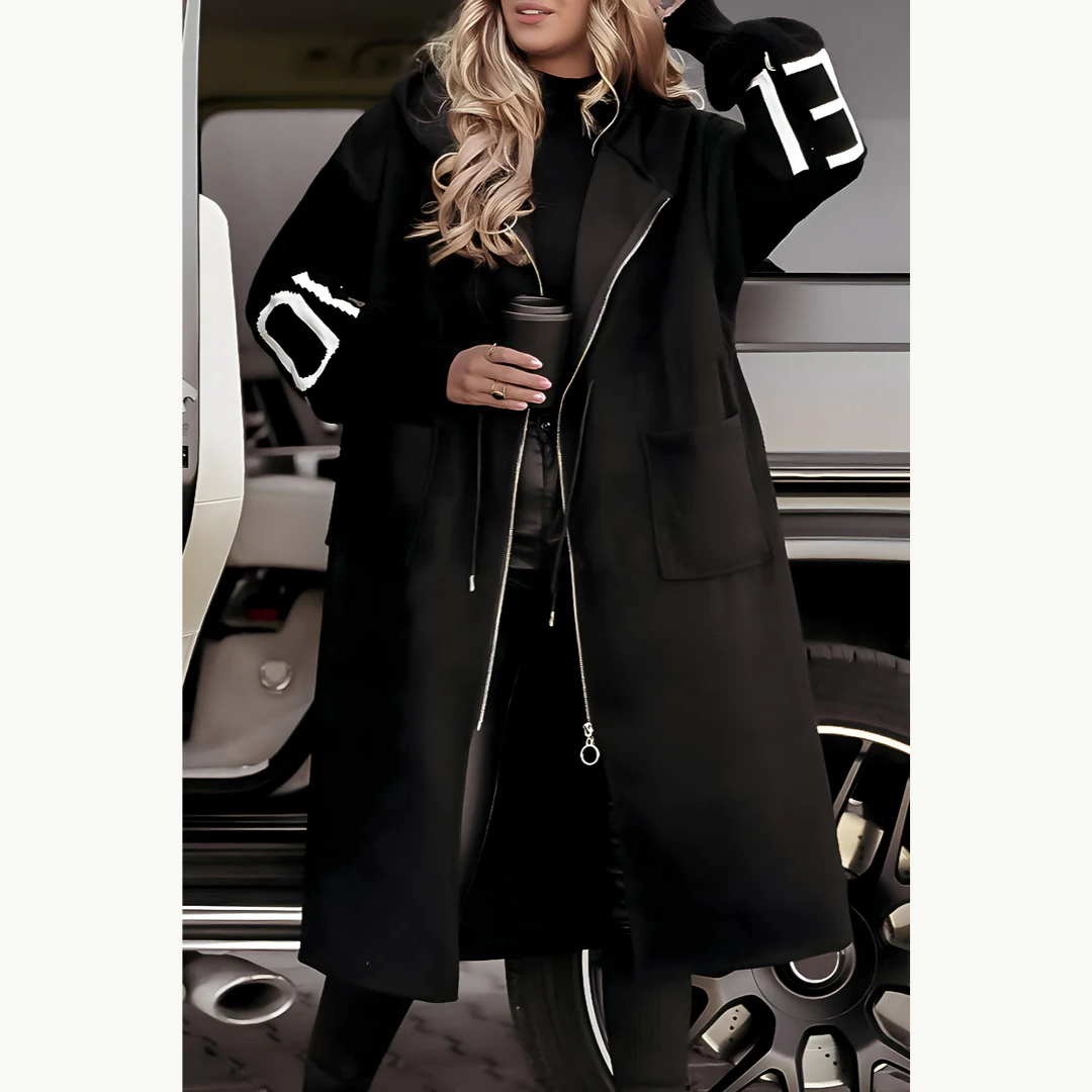 Angelika | Lange Kapuzenjacke mit Strickärmeln