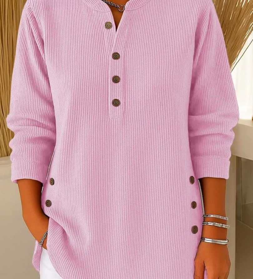 Elke | Geripptes Henley-Top mit Knöpfen
