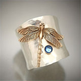 Vintage Gold Dragonfly Silver Ring