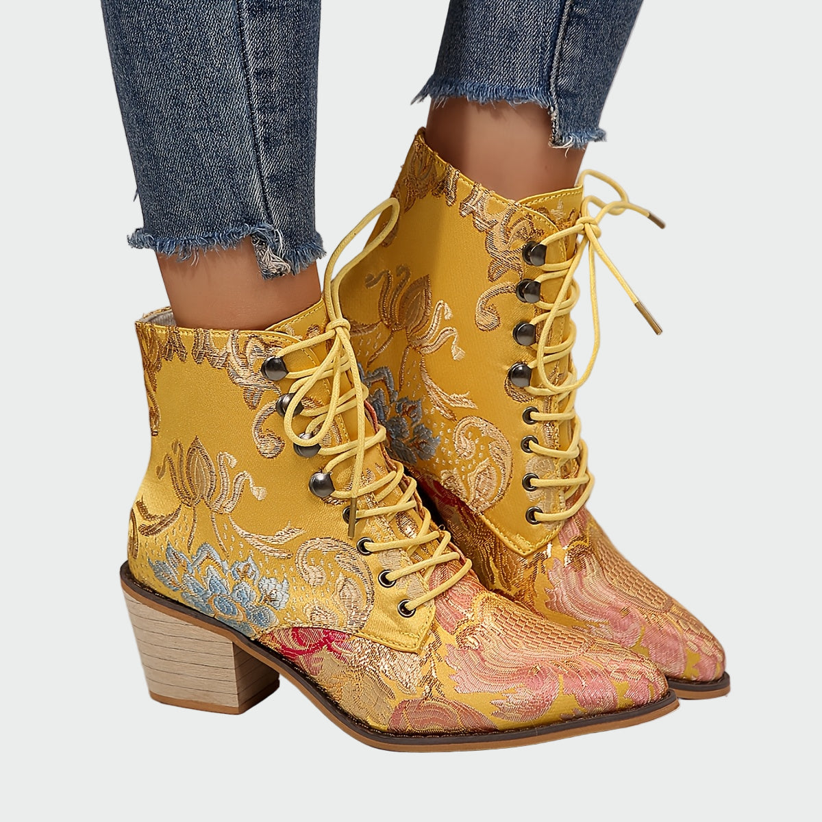 Stiefeletten aus Leder mit Blumen