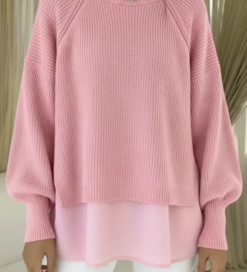 Anneliese | Grober Strickpullover im Lagen-Look
