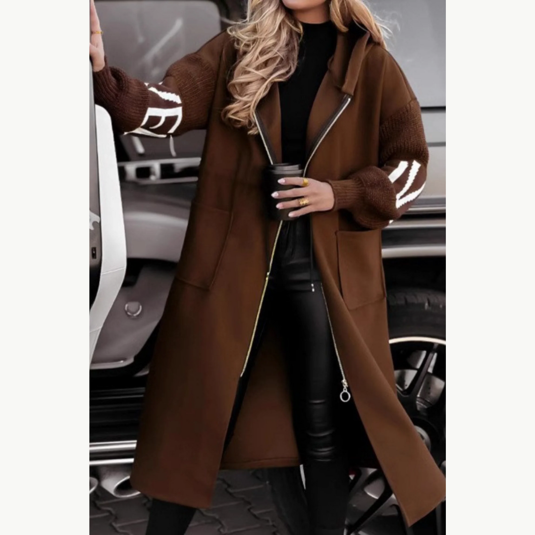 Angelika | Lange Kapuzenjacke mit Strickärmeln