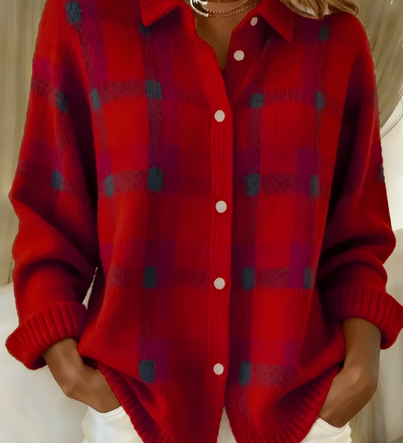 Roswitha | Karierte Strickjacke mit Knopfleiste