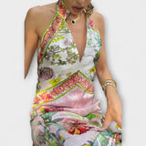 Ayla - Blumenmuster Ärmelloses Offenes Rücken Maxikleid