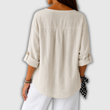 Regula™ | Leinenbluse mit V-Ausschnitt und Knopf