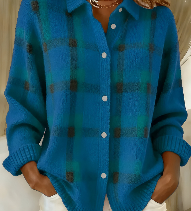 Roswitha | Karierte Strickjacke mit Knopfleiste