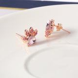 Rose Gold Pfoten Schmuckset – 4-teilig mit Zirkonia-Herz (Ring, Halskette, Ohrringe, Armband)
