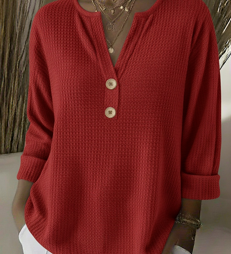 Magdalena | Weiche Waffelstrick-Henley Bluse