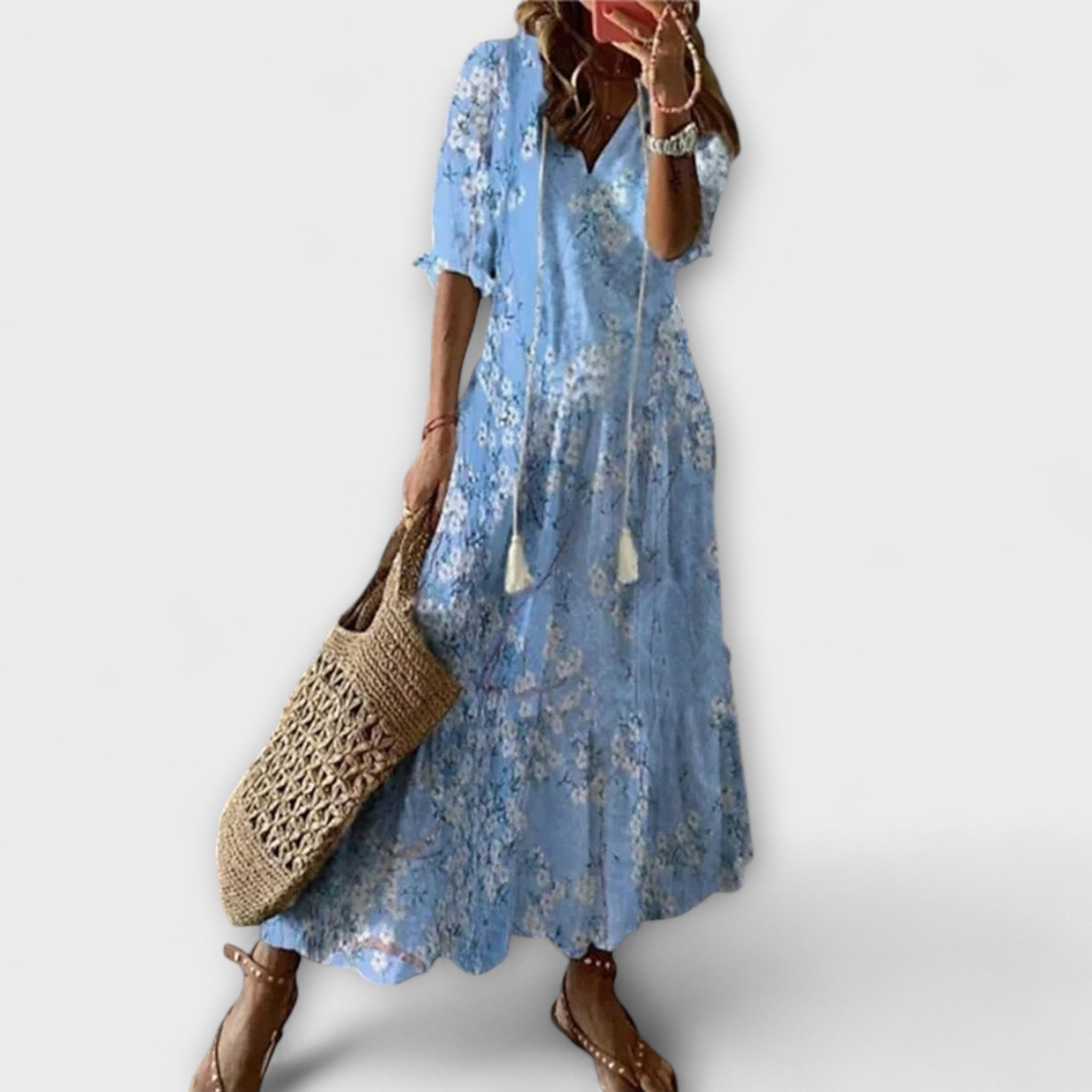 Anna | Fließendes Sommerkleid mit Blumenprint und V-Ausschnitt