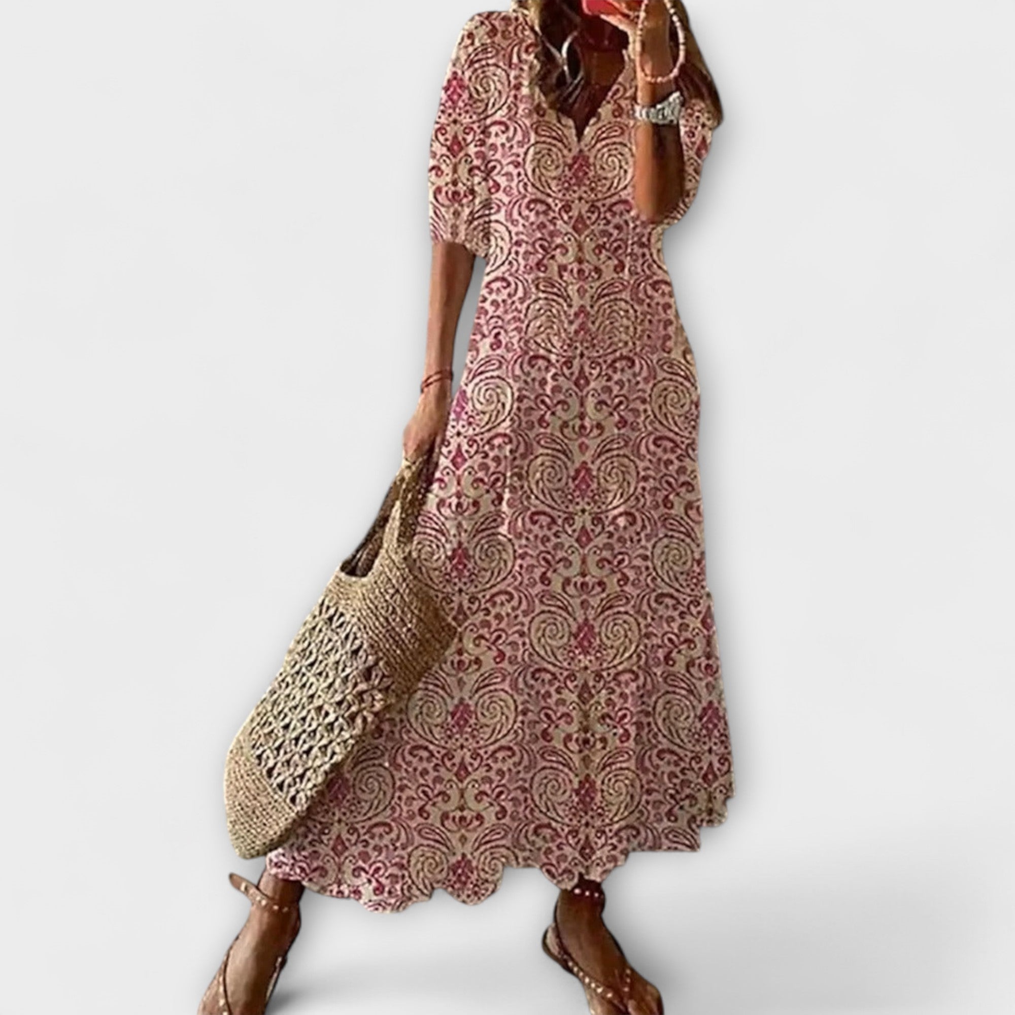 Anna | Fließendes Sommerkleid mit Blumenprint und V-Ausschnitt
