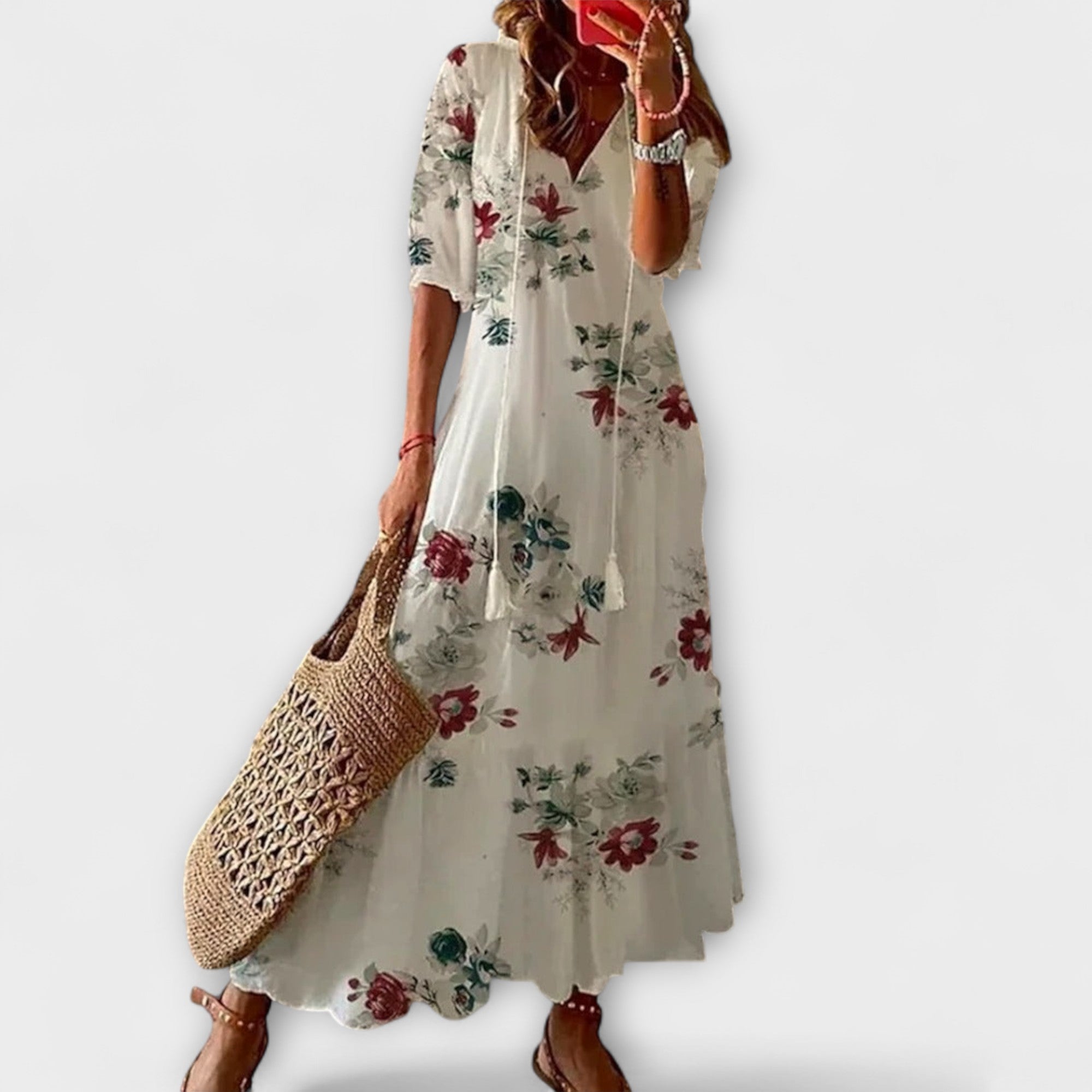 Anna | Fließendes Sommerkleid mit Blumenprint und V-Ausschnitt