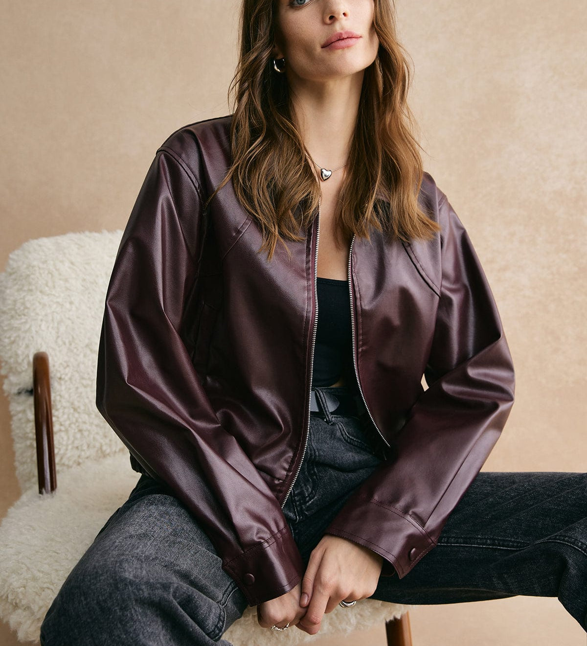 Traute | Cropped Jacke in Bordeaux