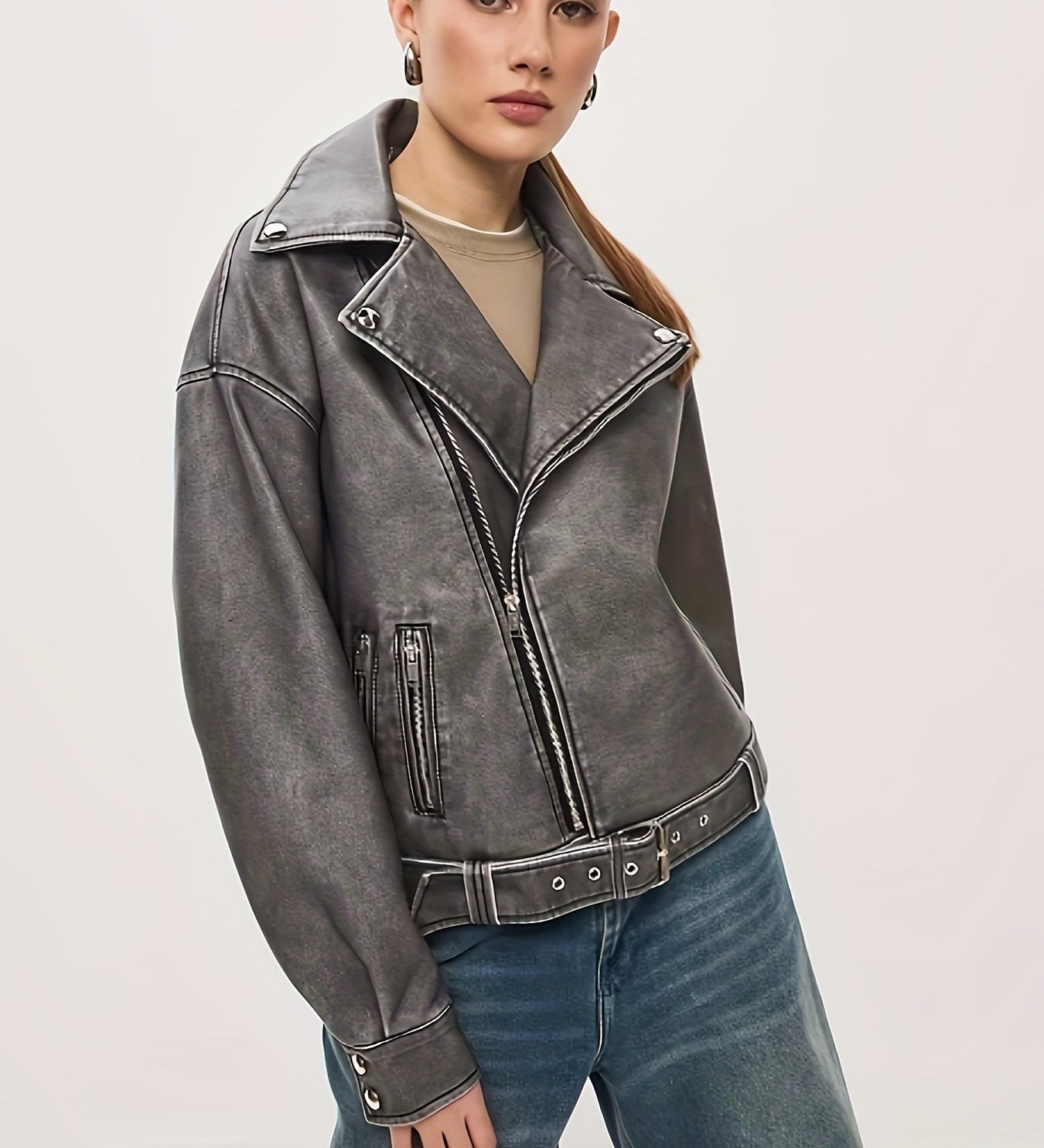 Käthe | Oversize Bikerjacke mit Gürtel