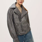 Käthe | Oversize Bikerjacke mit Gürtel