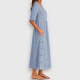 Cecily | Gestreiftes Midi-Kleid mit Knopfdetails und Taschen
