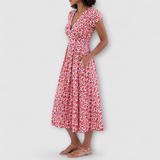 Fienna | Midi-Kleid mit Blüten-Print und V-Ausschnitt