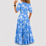 Minelda | Elegantes Blumen V-Ausschnitt Kleid