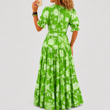 Minelda | Elegantes Blumen V-Ausschnitt Kleid