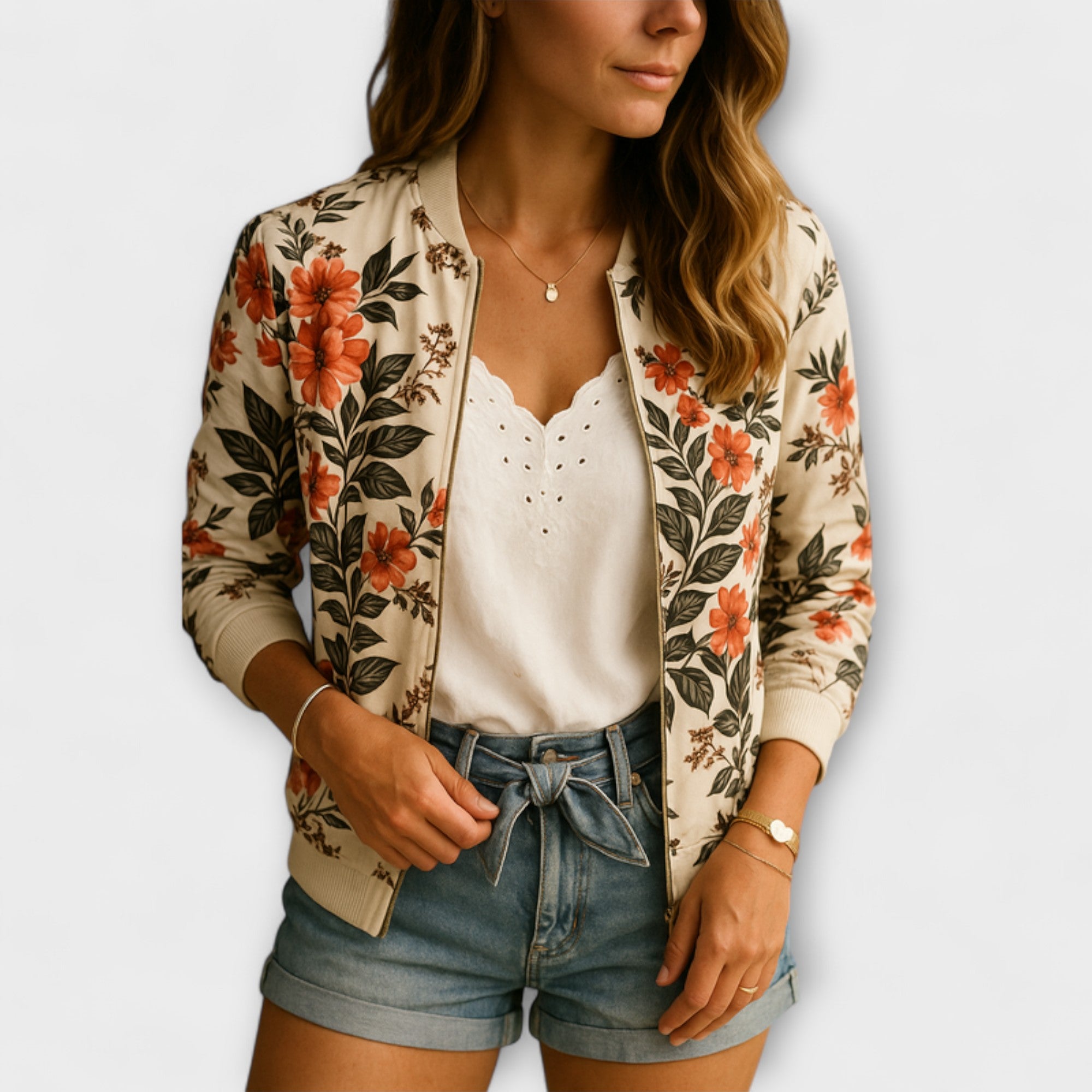 Andreia - Elegante Blumen-Bomberjacke
