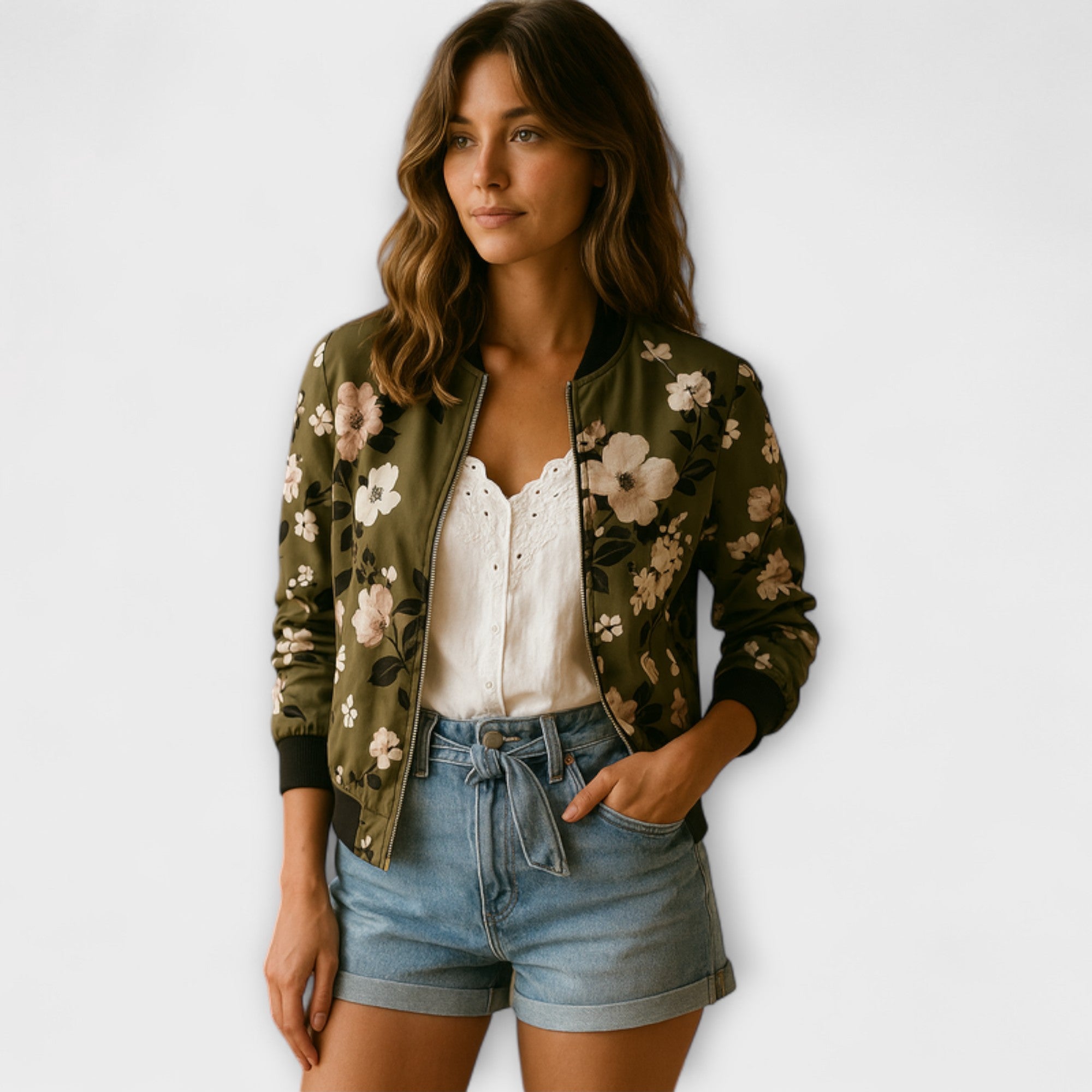Andreia - Elegante Blumen-Bomberjacke