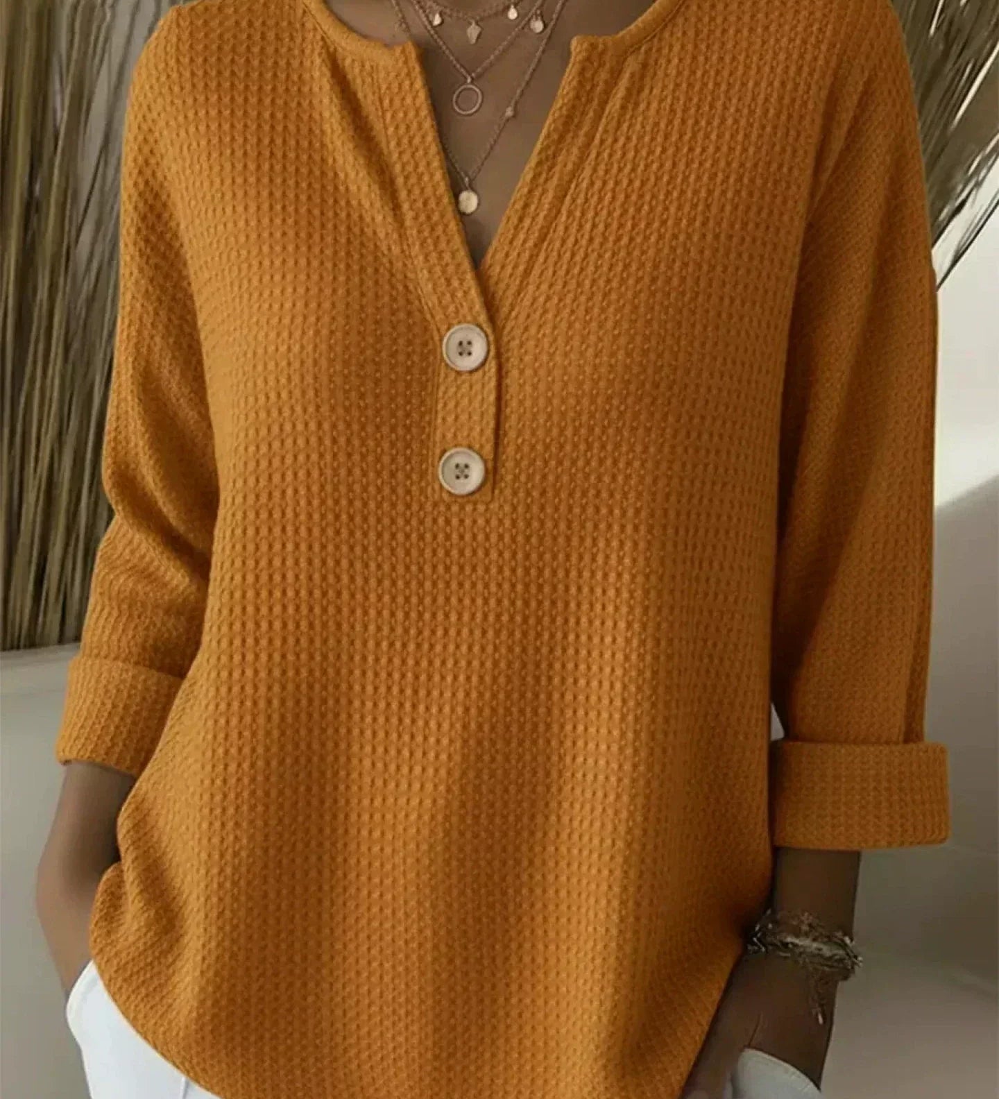 Magdalena | Weiche Waffelstrick-Henley Bluse