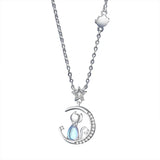Sterling Silver Cat Moon Necklace