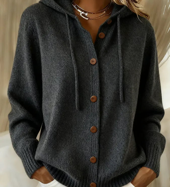 Christel | Weiche Kapuzen-Strickjacke mit Knopfleiste