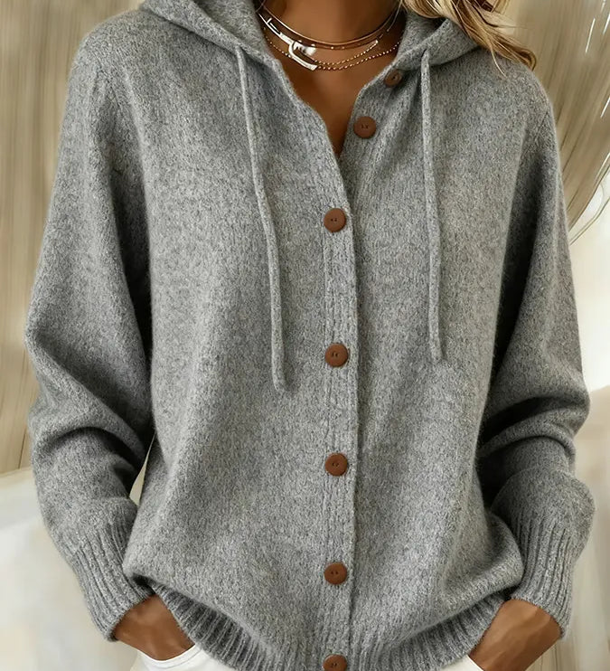 Christel | Weiche Kapuzen-Strickjacke mit Knopfleiste