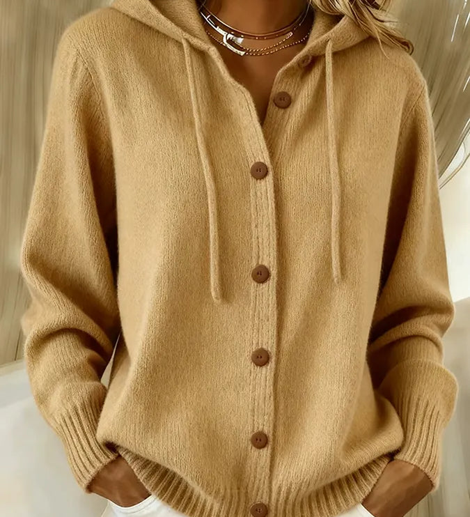 Christel | Weiche Kapuzen-Strickjacke mit Knopfleiste