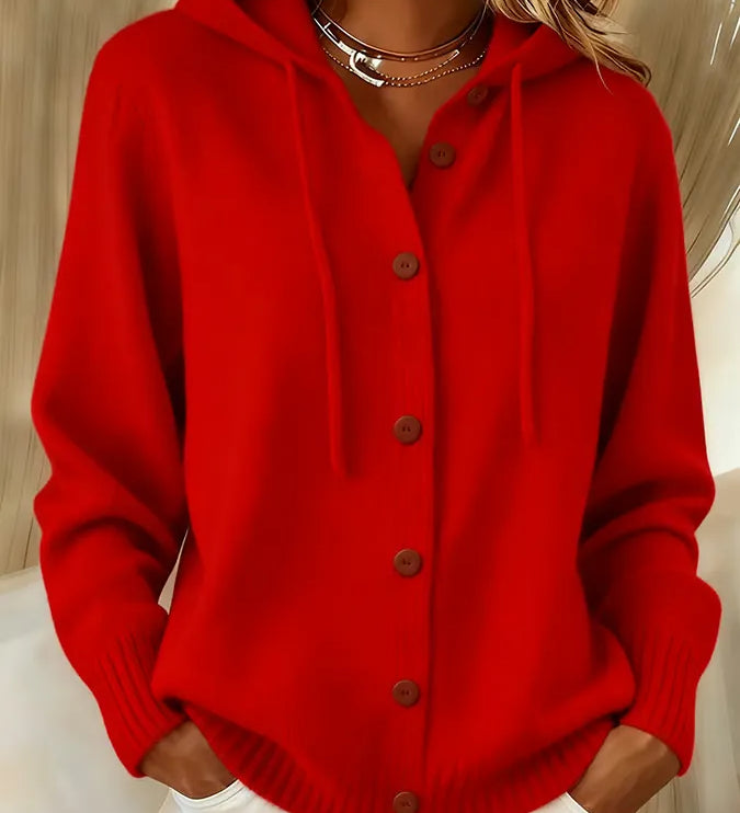 Christel | Weiche Kapuzen-Strickjacke mit Knopfleiste