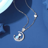 Sterling Silver Cat Moon Necklace