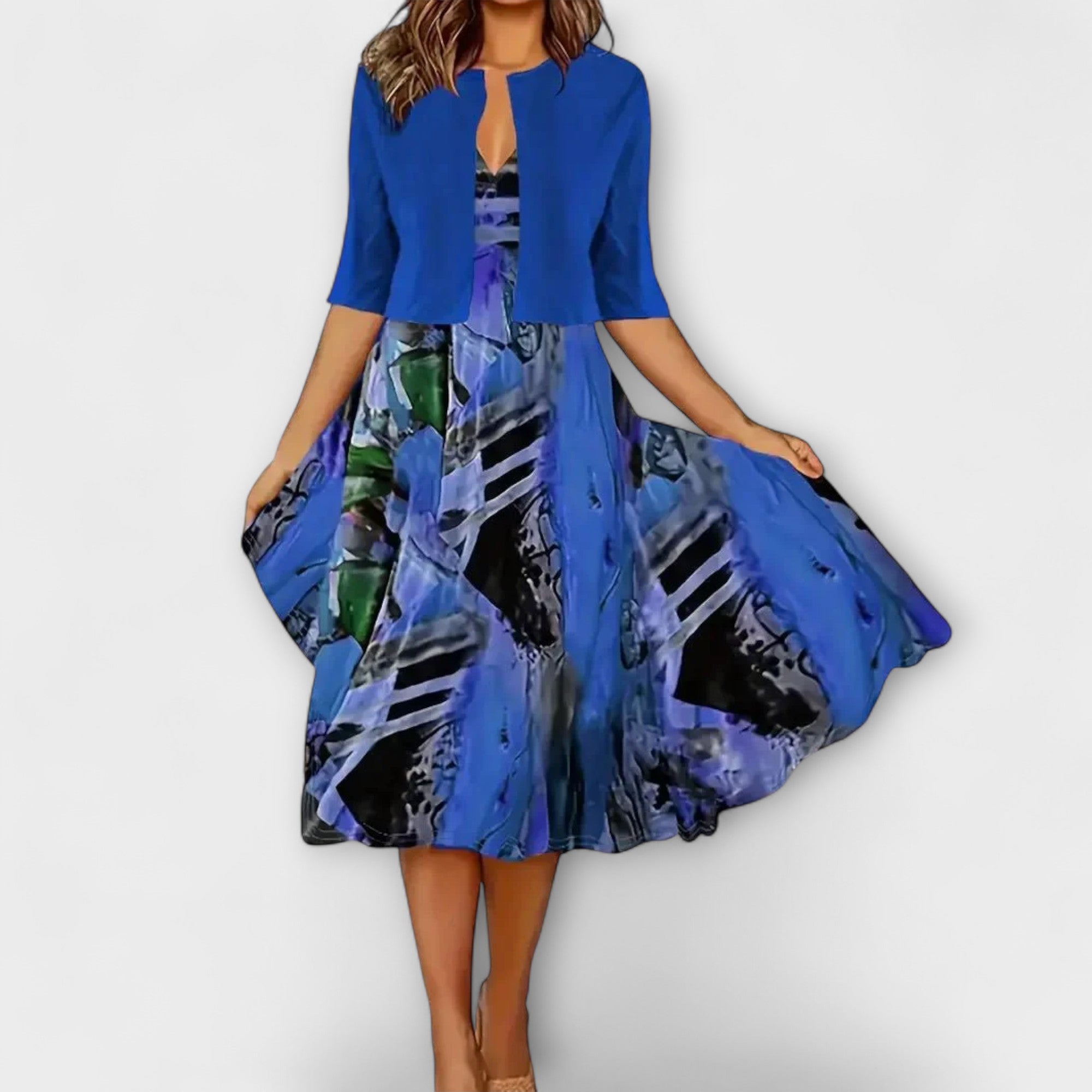 Cornelia | Midi-Kleid im Zweiteiler-Look mit Blumendruck