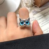 Vintage-Silberring mit blauen Augen – Verspielter Katzenring für Katzenliebhaber