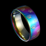Handgefertigter Regenbogen Edelstahlring mit Pfotenabdruck