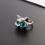 Vintage-Silberring mit blauen Augen – Verspielter Katzenring für Katzenliebhaber