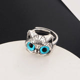 Vintage-Silberring mit blauen Augen – Verspielter Katzenring für Katzenliebhaber