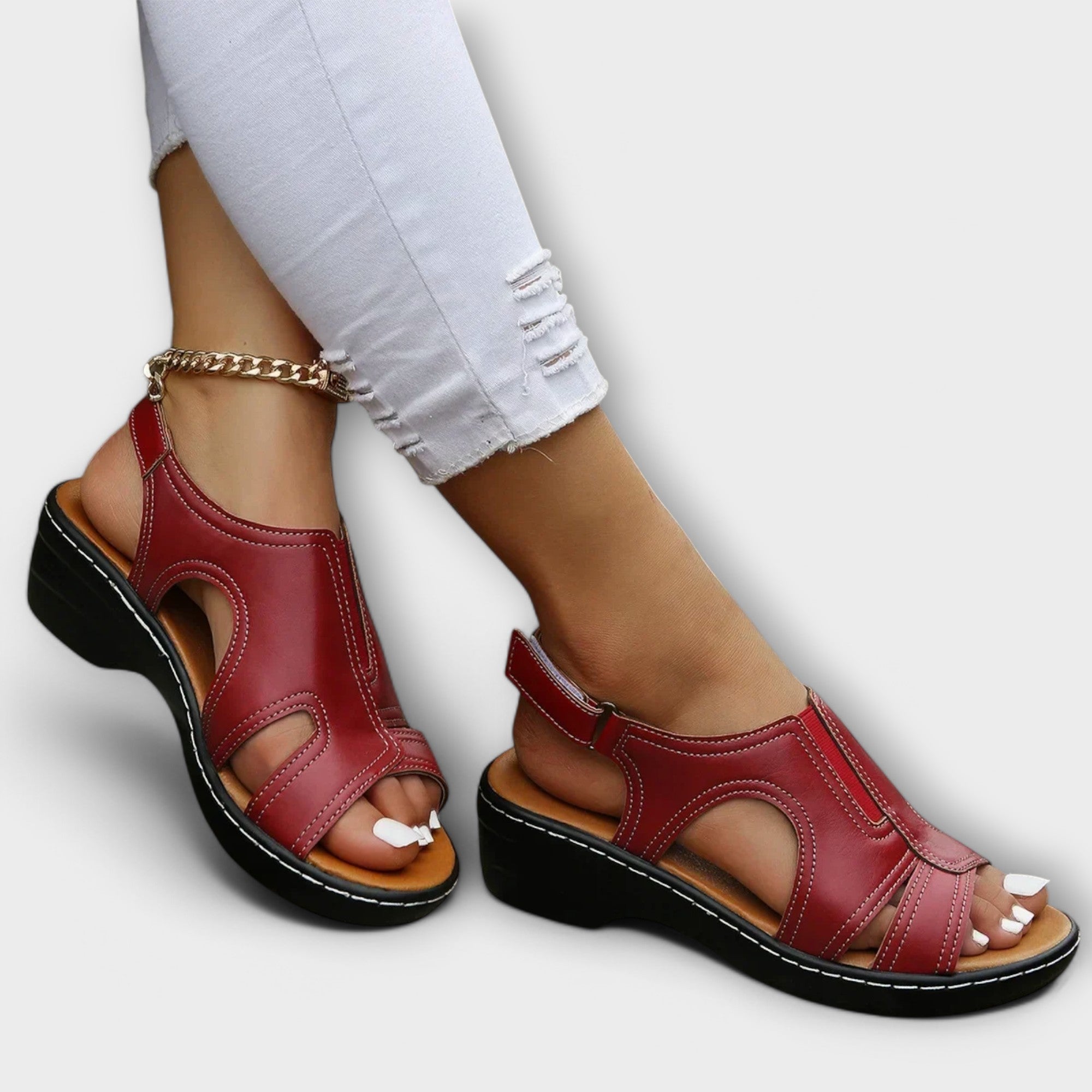 Christina – Orthopädische Leder-Sandalen mit bequemem Absatz