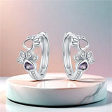 Paw Huggie Ohrringe aus 925er Sterling Silber – Besetzt mit Zirkonia und Herzstein